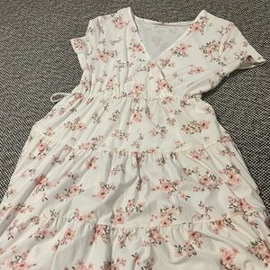 Floral White and Pink Kids Dress
